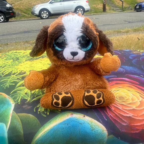 Ty Beanie Boo “Pups” 6″ Brown & White Dog Phone Holder Plush – Retired EUC - Picture 1 of 4